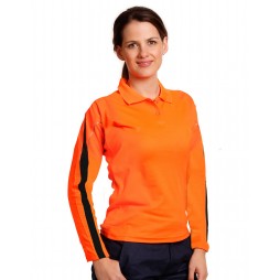 Ladies'  Hi-Vis Long Sleeve Polo with Reflective Piping